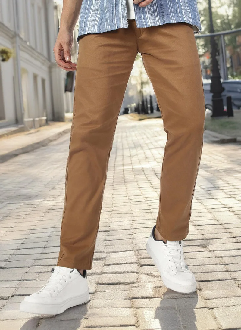 Urbano Fashion Men's Dark Khaki Slim Fit Casual Trouser